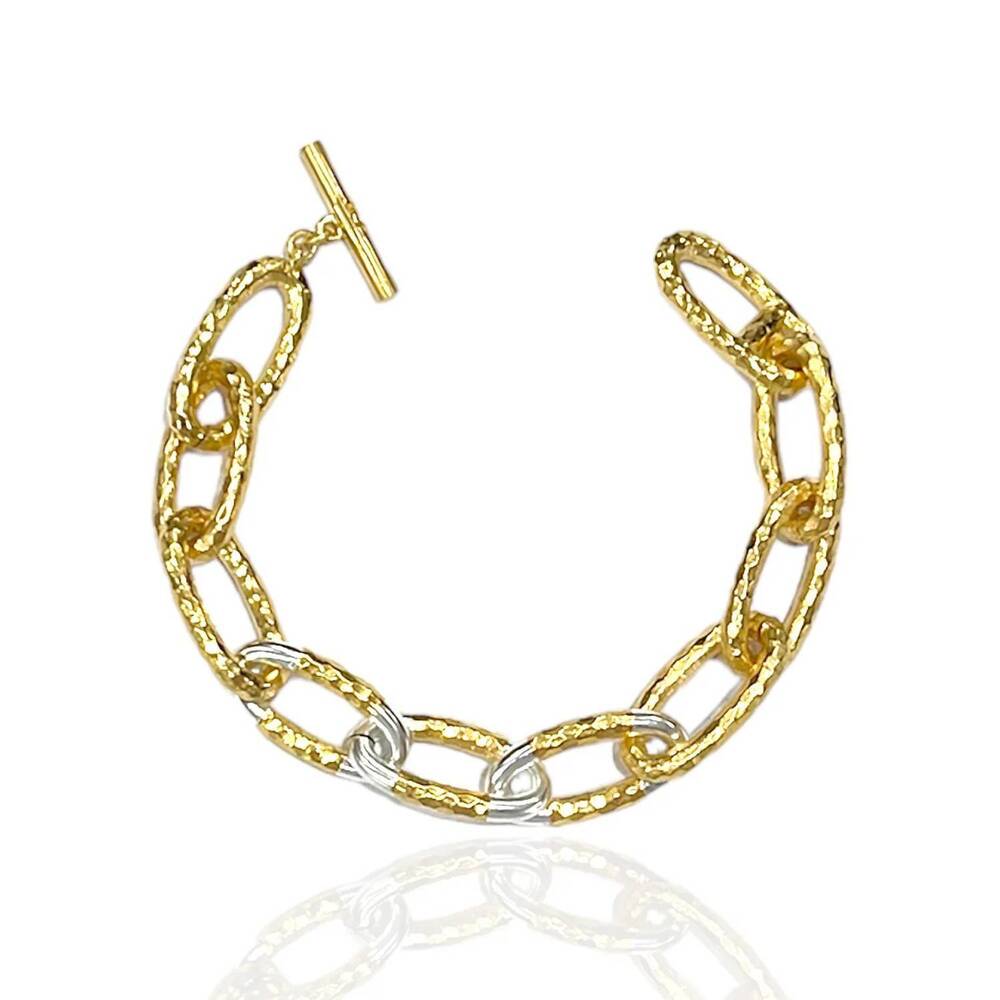 NEW TAT2 DESIGNS women's two-tone eli hammered chain bracelet in gold